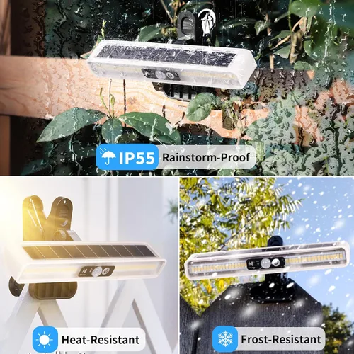 Vista 7 de Luces solares de movimiento con clip para exteriores, impermeables, paquete de 2 luces con sensor de movimiento para exteriores con 36 LED, 3000 K