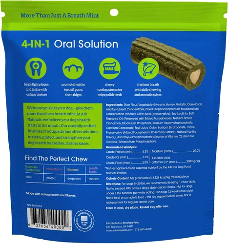 Vista 2 de Arca Naturals productos para mascotas 326070, 12-onzas pasta de dientes sin cepillo masticable sin aliento, pequeña/mediana., 12 onza, Dorado
