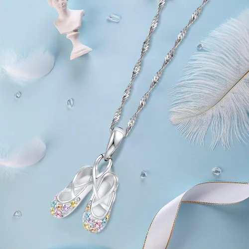 Vista 6 de 925 Sterling Silver Dance Recital Gifts for Girls Ballerina Necklace Jewelry Cubic Zirconia Ballet Slippers Shoes Necklace for Women Teen Little