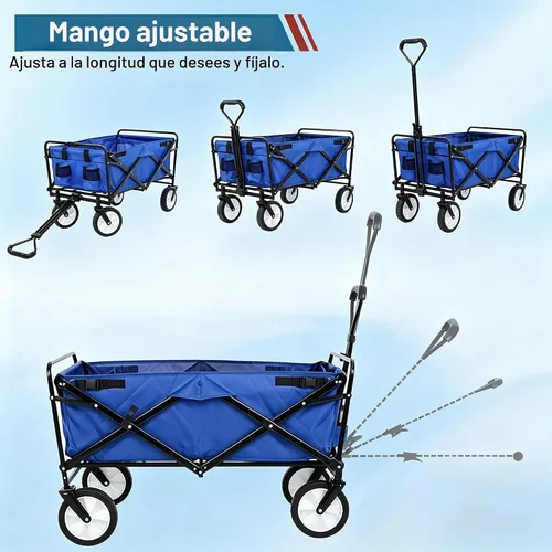 Vista 5 de Carrito plegable portátil plegable para playa, carrito de deportes al aire libre, camping, carrito de utilidad resistente con asa ajustable
