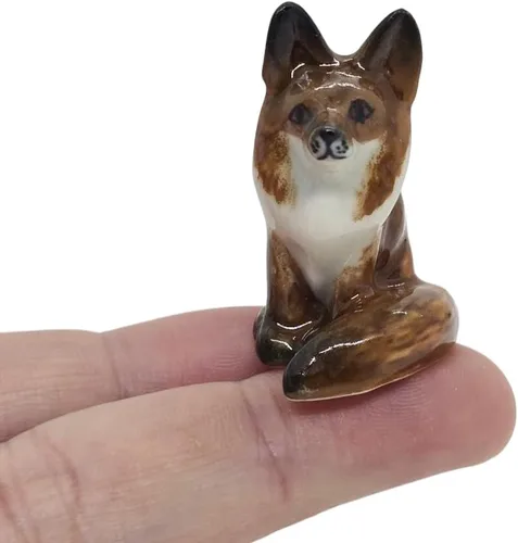 Vista 11 de WitnyStore Figura de cerámica de zorro sentado marrón de ¾ pulgadas para decoración de terrario, estatua coleccionable para coleccionistas adultos