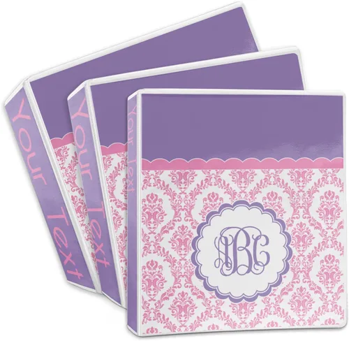 Vista 3 de Carpeta personalizada de 3 anillas damasco rosa, blanco y morado, 1 pulgada
