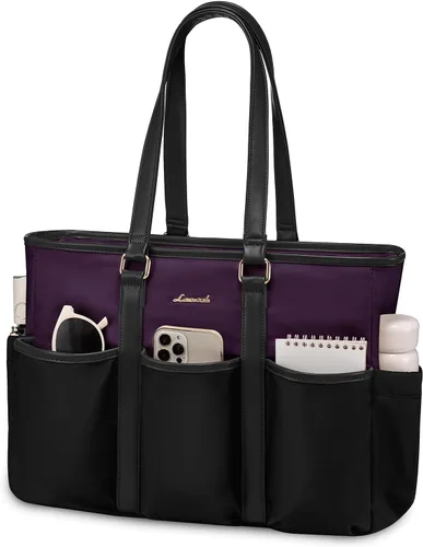 Vista 18 de LOVEVOOK bolso tote vintage para laptop para mujer, Beige-Negro, 15,6 pulg., Moda