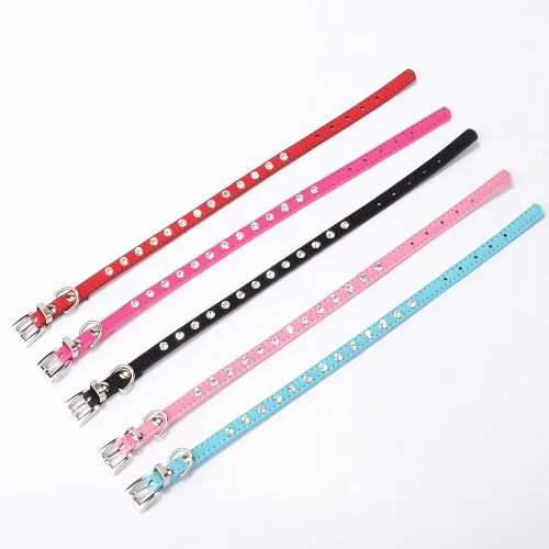 Vista 2 de Pimaodog - Collar de piel de ante elegante y deslumbrante con 1 fila de diamantes de imitación de cristal para mascotas, gatos, perros y cachorros