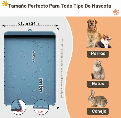 Vista 6 de Tapete para Comida de Perro - Tapete de Silicona para Perro para Comida y Agua - 36" x 24" Tapetes Grandes de Alimentación para Mascotas con Azul