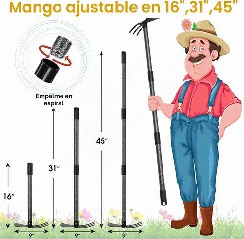 Vista 3 de Azada y Cultivador - Mango Largo de 45" - Azada de Jardín de Servicio Pesado, Azada de Pie, Herramientas de Jardín Duraderas, Azada de Cultivador