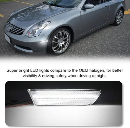 Vista 2 de Luz LED Blanca de Marcador Lateral del Parachoques Delantero Compatible con G35 Coupe 2003-2007 /Skyline V35 Coupe 2002-2007, Reemplaza