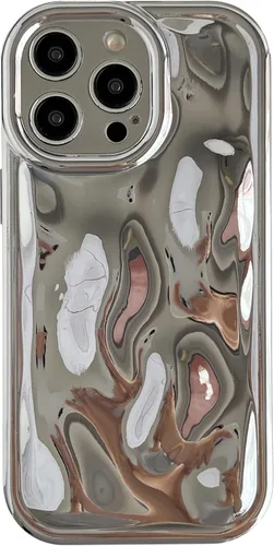 Vista 14 de Caseative Funda para iPhone 15 Pro Max, color negro Suavidad de la galjanoplastia de cromo del patrón de la burbuja del meteorito de la onda