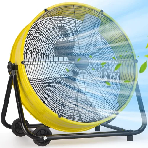 Vista 9 de MEPTY Ventilador de tambor industrial de 24 pulgadas, ventilador de piso de 8800 CFM de alta velocidad, circulador de aire de metal resistente de 3