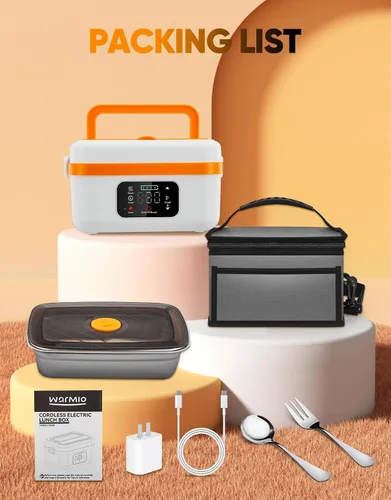 Vista 9 de Fiambrera eléctrica inalámbrica, calentador de alimentos autocalentable, fiambreras a batería con recipiente de 1 litro, lonchera térmica recargable