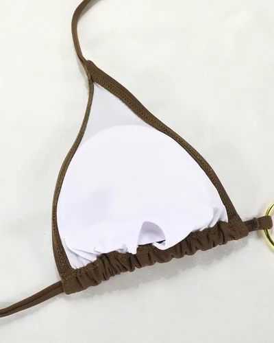 Vista 7 de Women Halter String Bikini Set Sexy Thong Cheeky Two Piece Swimsuits Solid Color Bathing Swimwear