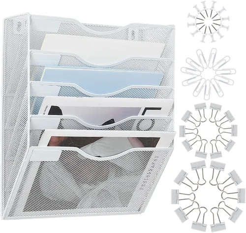 Vista 8 de LEKETREE Organizador de archivos de pared colgante con oficina surtido, 5 bolsillos de malla para colgar carpetas de archivos colgantes para colgar