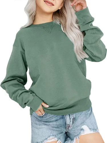Vista 15 de Bingerlily Sudadera casual de manga larga para niñas, cuello redondo, linda sudadera holgada, tops Negro