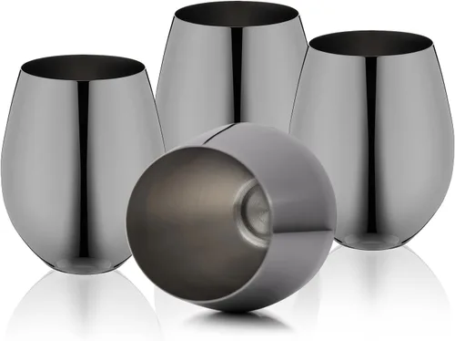 Vista 11 de WOTOR Copas de vino de acero inoxidable sin tallo, 18 onzas, plateadas Plateado