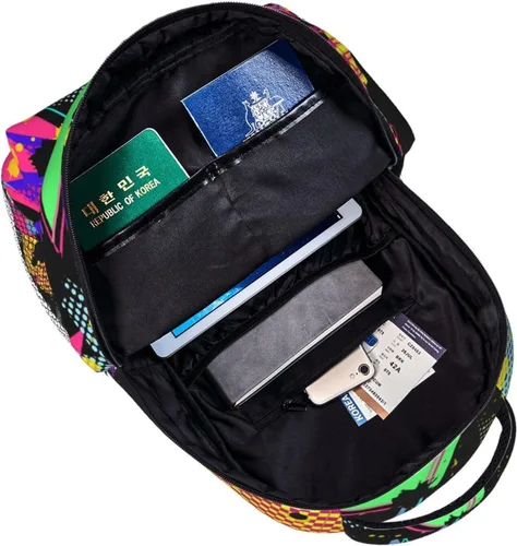 Vista 5 de Mochila retro de los años 80 y 90, bonitas bolsas para laptop, bolsas de hombro, viajes, senderismo, camping, mochila para hombres y mujeres