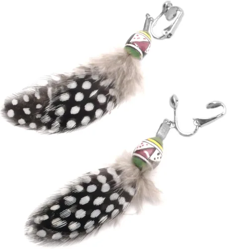 Vista 4 de Natural Feather Ethnic Fusion Earrings Peruvian Ceramic Green Yellow Black
