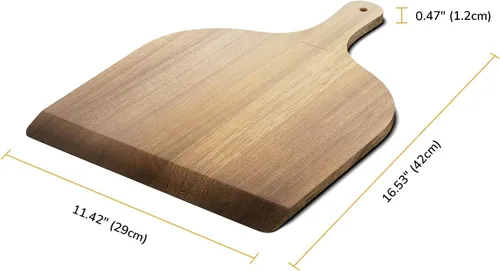 Vista 2 de G.a HOMEFAVOR Pala de pizza de madera de acacia, paleta de pizza de 12 x 14 pulgadas con mango de madera, espátula de pizza para hornear