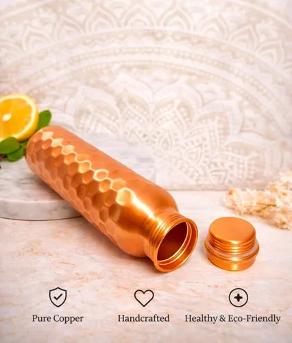 Vista 7 de MAGGOT Copper Water Bottle With 2 Glass Tumbler Ayurvedic Drinking 34 Oz