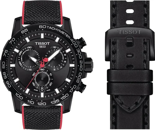 Vista 7 de Tissot Supersport Chro 316L Caja de acero inoxidable con revestimiento PVD negro correa de cuero de cuarzo suizo reloj casual 22