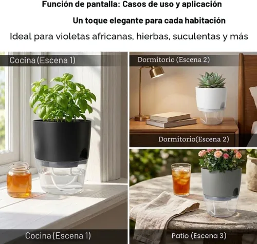 Vista 6 de Vanavazon Macetas de riego automático de 6 pulgadas para plantas de interior, paquete de 3 macetas de violeta africana con cuerda de mecha