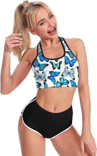 Vista 4 de HK97 Sujetadores deportivos para mujer, de alto apoyo, espalda cruzada, casual, fitness, entrenamiento, brasier de yoga acolchado extraíble