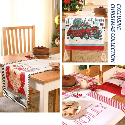 Vista 8 de Folkulture Camino de mesa navideño de 72 pulgadas de largo para decoraciones de mesa – camino de mesa rojo 100% algodón estilo rústico para café
