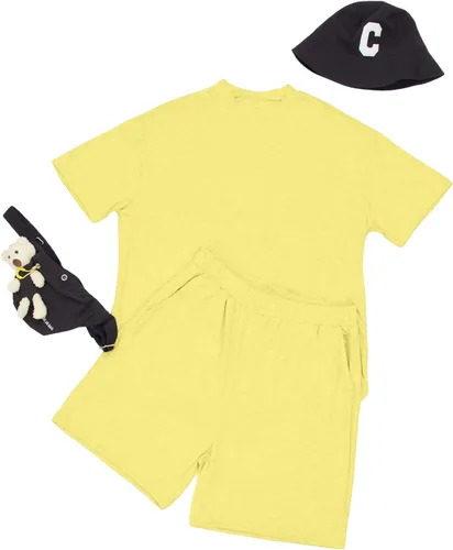 Vista 4 de Lexiart Conjunto de 2 piezas para hombre, chándal casual, pantalones cortos de verano, conjunto deportivo de manga corta de gran