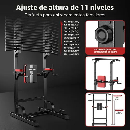 Vista 2 de Pooboo Power Tower Dip Station Pull Up Bar for Fitness Home Gym Workout,450 Pounds Multi-Function Adjustable Height Fitness Strength Training