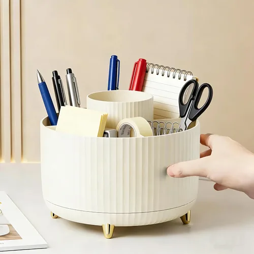 Vista 5 de Organizador de escritorio giratorio de 360 grados, pinceles de maquillaje, lápices, estante giratorio de almacenamiento de papelería de escritorio