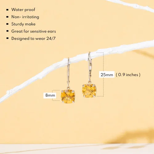 Vista 3 de Parade of Jewels - Aretes colgantes de oro blanco o amarillo de 14 quilates para mujer con piedras natales de 0.31 pulgadas, Metal Gema