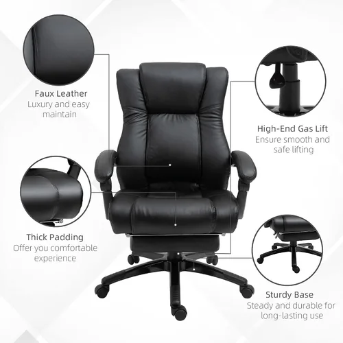 Vista 5 de Executive High Back Office Chair Executive Computer Desk Chair with PU Leather, Adjustable Height and Retractable Footrest, Black