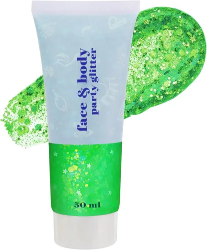 Vista 11 de Go Ho Brillantina azul para rostro y cuerpo, pintura facial azul de Halloween, gel brillante de sirena, lentejuelas gruesas holográficas para ojos