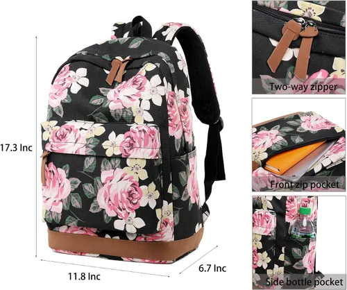 Vista 3 de Abshoo - Mochila de lona con lunares, juego de 3 mochilas para adolescentes y niñas