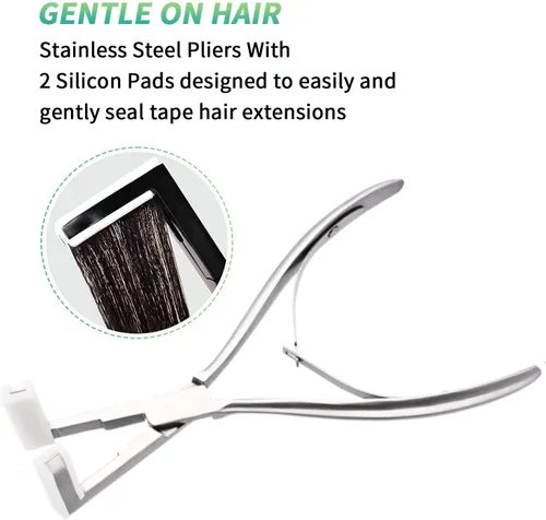 Vista 3 de Kit de herramientas de extensión de cabello con cinta adhesiva, superficie plana profesional, extensiones de cabello con cinta de acero inoxidable