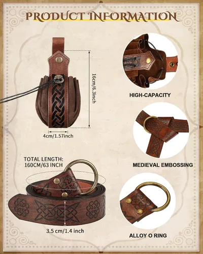 Vista 2 de Jiuguva Women's Renaissance Corset Waist Belt Medieval Viking Belt Medieval Leather Belt Pouch Ren Faire Costume Accessories