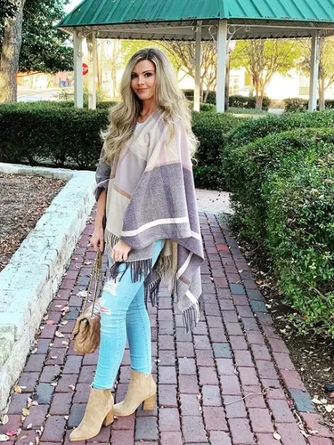 Vista 85 de Moss Rose Chal de viaje para mujer, capa tipo poncho de frente abierto para otoño e invierno
