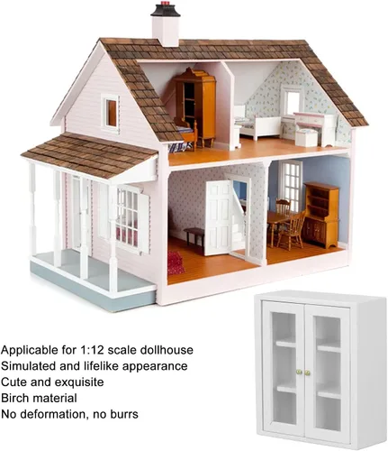 Vista 6 de Gabinete de pared para casa de muñecas 1:12, gabinete de cocina miniatura de madera para accesorios de casa de muñecas (blanco)