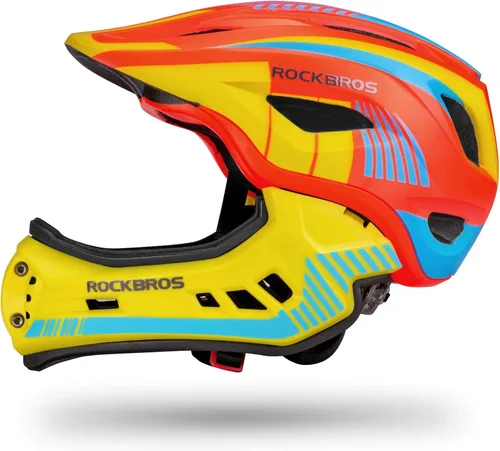 Vista 10 de ROCKBROS Casco integral para niños Cascos de bicicleta para niños Casco ligero de bicicleta de montaña para niños pequeños Desmontable para MTB BMX