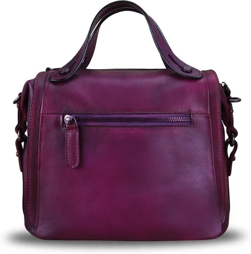 Vista 3 de Bolso bandolera de cuero genuino para mujer, estilo retro, hecho a mano, con asa superior