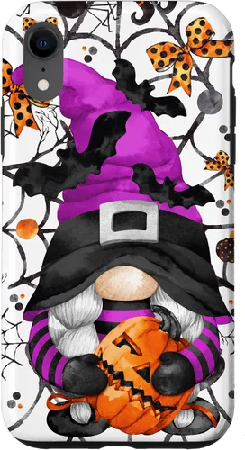 Vista 24 de iPhone 16 Lindo gnomo de Halloween para mujeres y bruja púrpura Witchy Boo Case