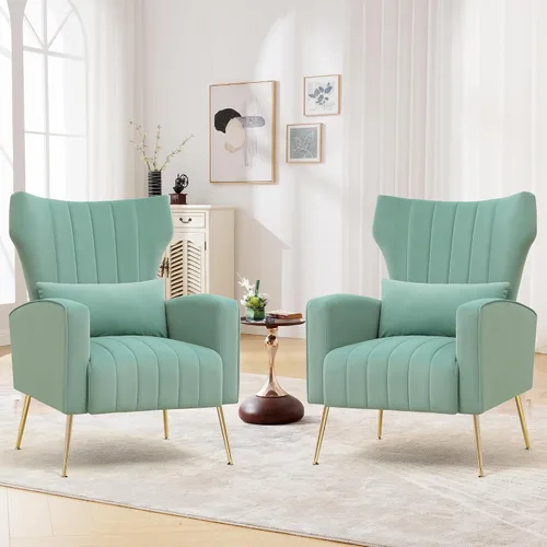 Vista 10 de Silla de Acento Moderna Tapizada para Sala de Estar, Silla con Brazo de Respaldo Alto con Patas de Metal Silla de Lectura Lumbar para Dormitorio