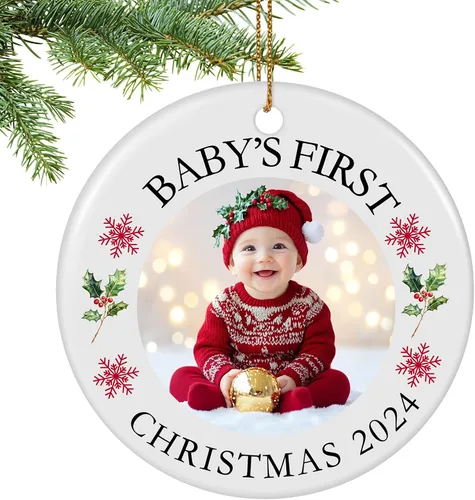 Vista 13 de Adornos de Navidad personalizados para la familia 2025, adornos de foto personalizados para decoraciones de árbol de Navidad, para baby shower