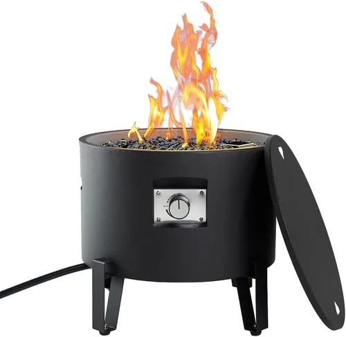 Vista 2 de BAIDE HOME Fogata de propano portátil para campamento RV de 50,000 BTU, redonda, 15 pulgadas de alto x 16 pulgadas de ancho, hoguera portátil de gas