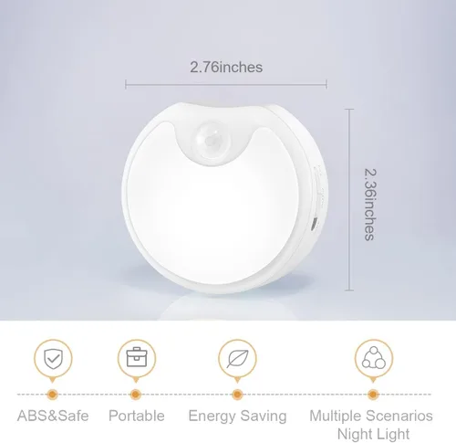 Vista 8 de Luz nocturna LED con sensor de movimiento para interiores, funciona con pilas, luces inalámbricas para inodoro, escaleras, armario, luz adhesiva