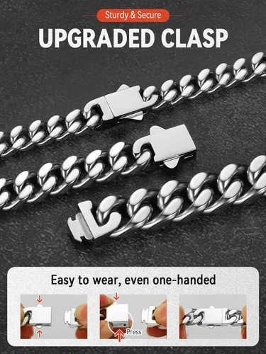 Vista 5 de FaithHeart - Pulsera de eslabones cubanos para hombre, acero inoxidable chapado en plata/negro/oro de 14 quilates, pulseras de eslabones