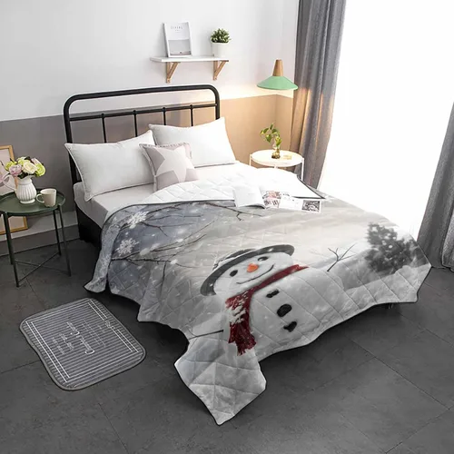Vista 2 de T&H XHome Quilt Oversized Queen Luxury Quilted Comforter Bedspread-Thin Soft Cozy, Christmas Winter Snowman with Xmas Trees Reversible Stitched