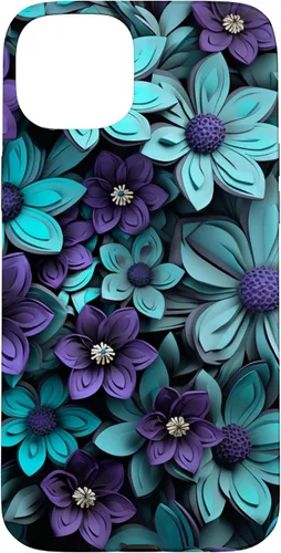 Vista 9 de Purple Flowers Teal Blue Floral Cute Botanical Garden Print Case for iPhone 17
