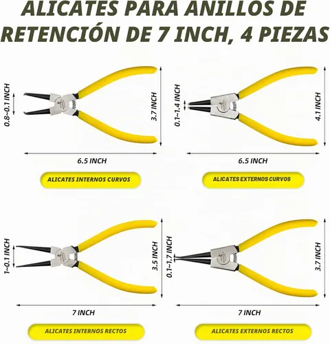Vista 2 de Juego de alicates de anillo de presión de 7 pulgadas, juego de alicates de clip de circuito interno/externo de alta resistencia con mandíbula