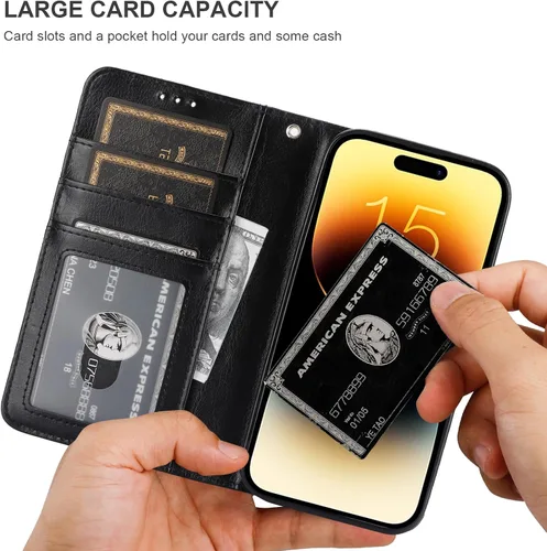 Vista 5 de Bocasal Funda tipo cartera desmontable para iPhone 15 con bloqueo RFID, ranuras para tarjetas, soporte de cuero PU premium, soporte magnético tipo