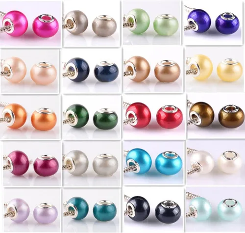 Vista 2 de RUBYCA Mezcla de perlas de imitación de cristal de Murano pulsera de encanto europeo espaciador color plata 100pcs DIY